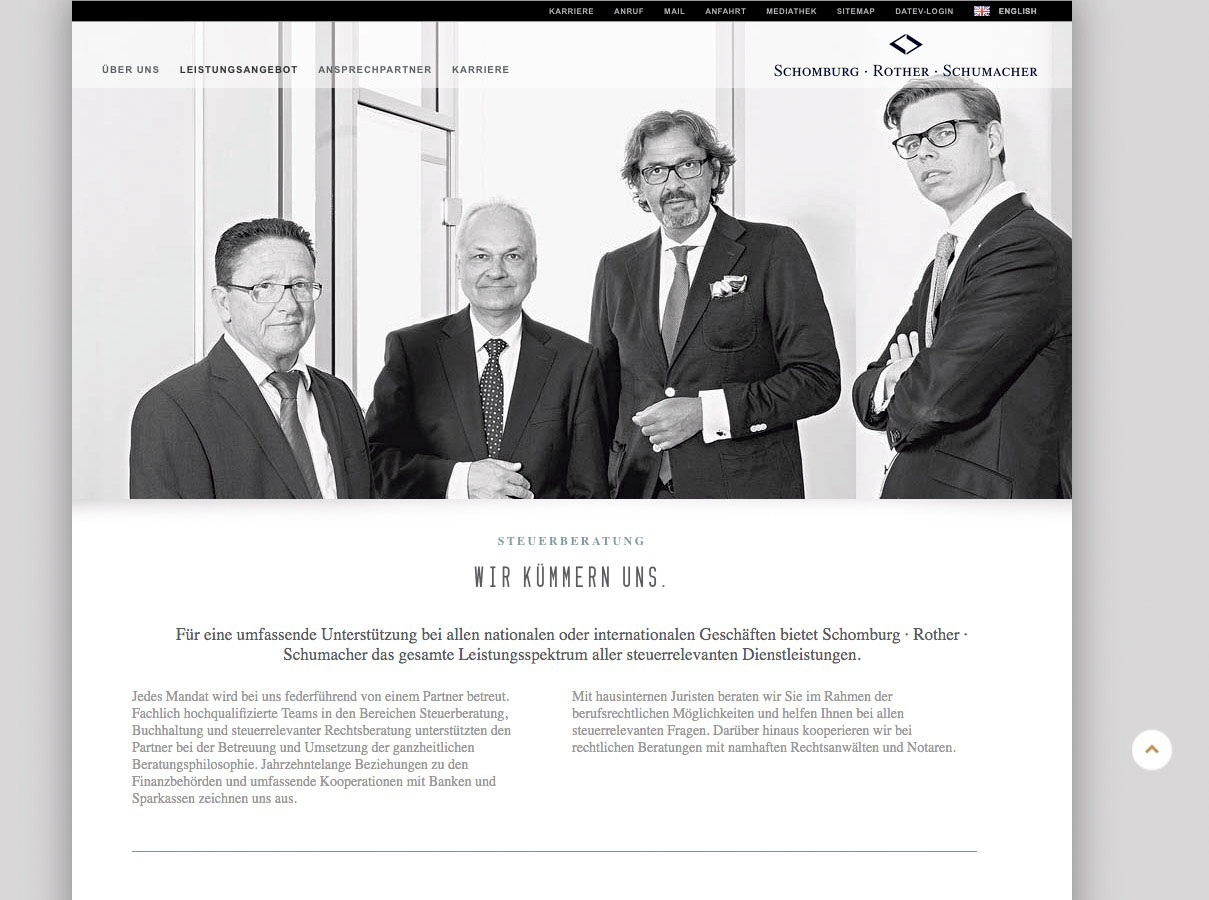 SCHOMBURG ROTHER SCHUMACHER | Business Portrait & Image Foto auf Webseite in Anwendung